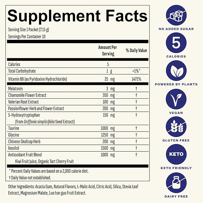 Blueshift Sleep Aid Powder for Adults – Lemon Lavender | 3 mg Melatonin 5‑HTP Taurine &amp Glycine | Stick‑Pack Drink Mix – Zero Sugar 5 Cal | Deep REM &amp Next‑Day Refresh | Sleep 10 ct