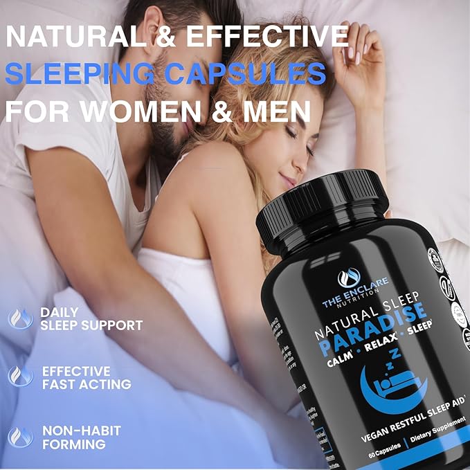 THE ENCLARE NUTRITION Melatonin 10mg Sleep Aid for Adults with Ashwagandha GABA 5HTP L Theanine Vitamin B6 Inositol Calcium Magnesium Natural Sleep Support Supplement Vegan 60ct. (1)