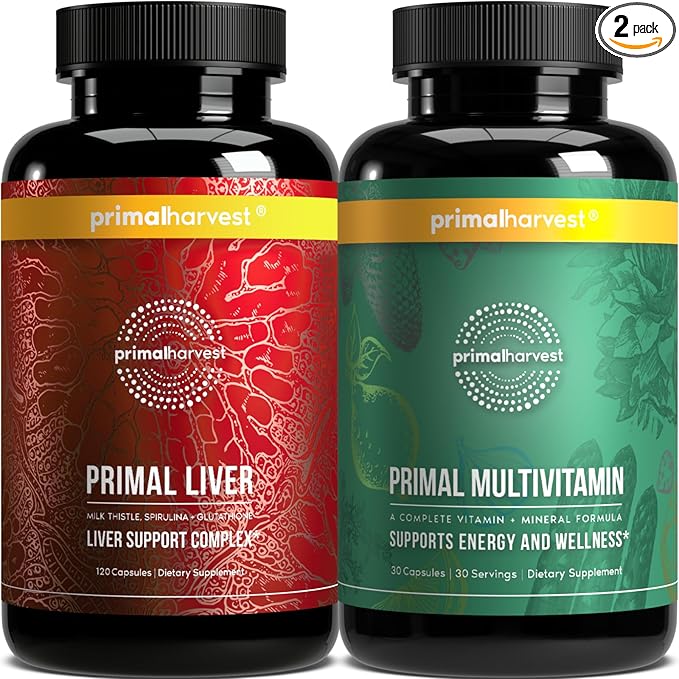 Primal Harvest Multivitamin &amp Liver Supplements for Women and Men Liver Support Complex with Alpha-Lipoic Acid L-Cysteine HCL L-Glutathione Milk Thistle and Spirulina