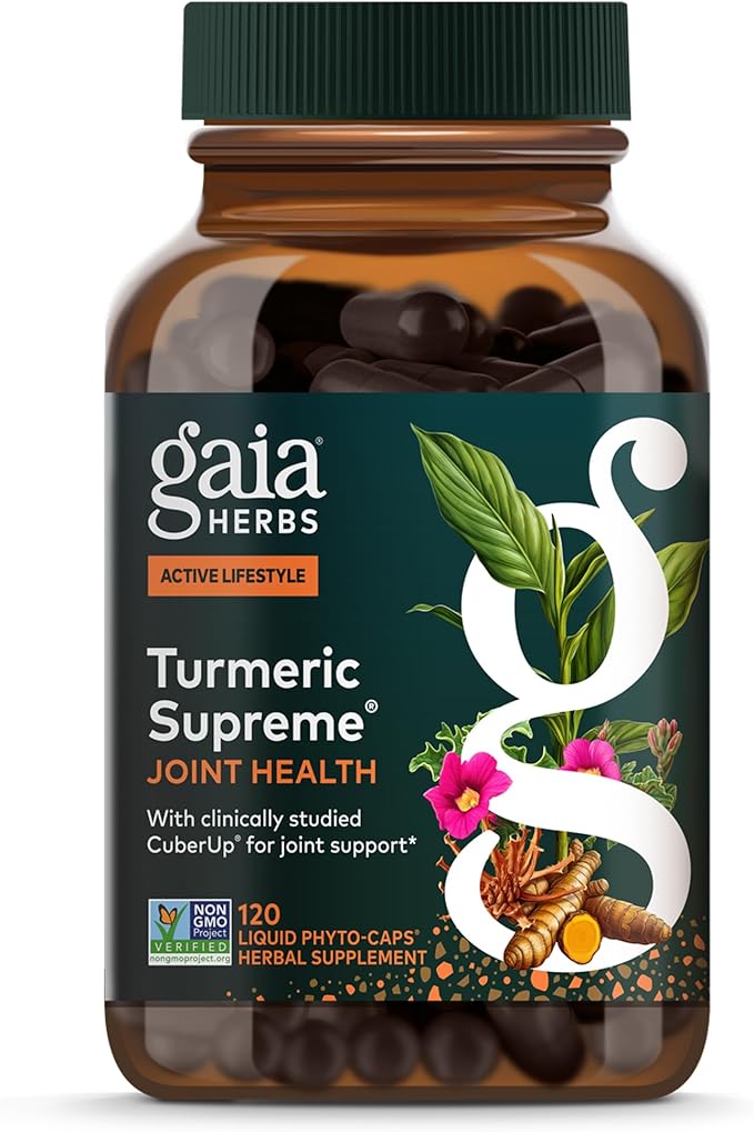 Gaia Herbs Turmeric Supreme Joint Health - Joint Support Supplement with Cucumber Quercetin Black Pepper Ginger Root Curcuminoids &amp More* - 120 Liquid Phyto-Caps (60 Servings)