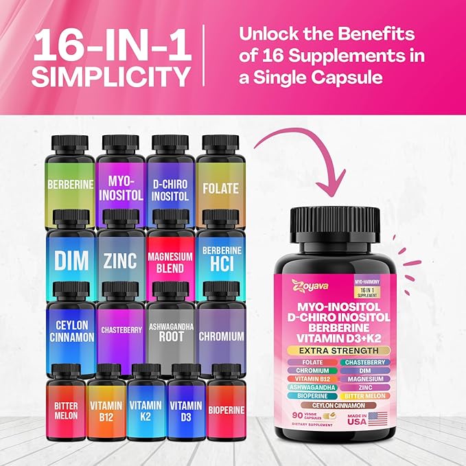Myo Inositol Supplement 750mg Berberine 500mg D-Chiro Inositol 50mg Folate 400mcg Chromium 100mcg Ceylon Cinnamon 200mg Ashwagandha 100mg DIM 75mg Vitex Chasteberry 150mg 90 Capsules (2 Pack)