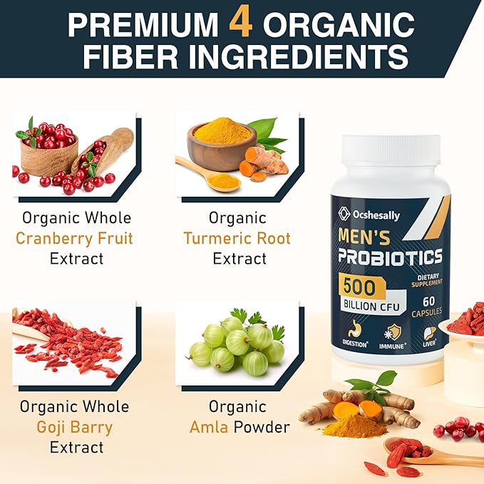 Probiotics for Men 500 Billion CFUs &amp 12 Strains Mens probiotic with Turmeric Cranberry Goji - Probiotics for Digestive Health Gut Immune &amp Bloating Prostate &amp Urinary Tract Health