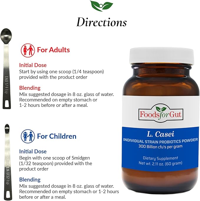 Foods For Gut Lactobacillus Casei Probiotic Powder 300 Billion cfu's | Made in USA | No Additives | Direct from Manufacturer | No Third-Party Storage | Immune Support | L. Casei | 60 Grams (2.11 Oz)