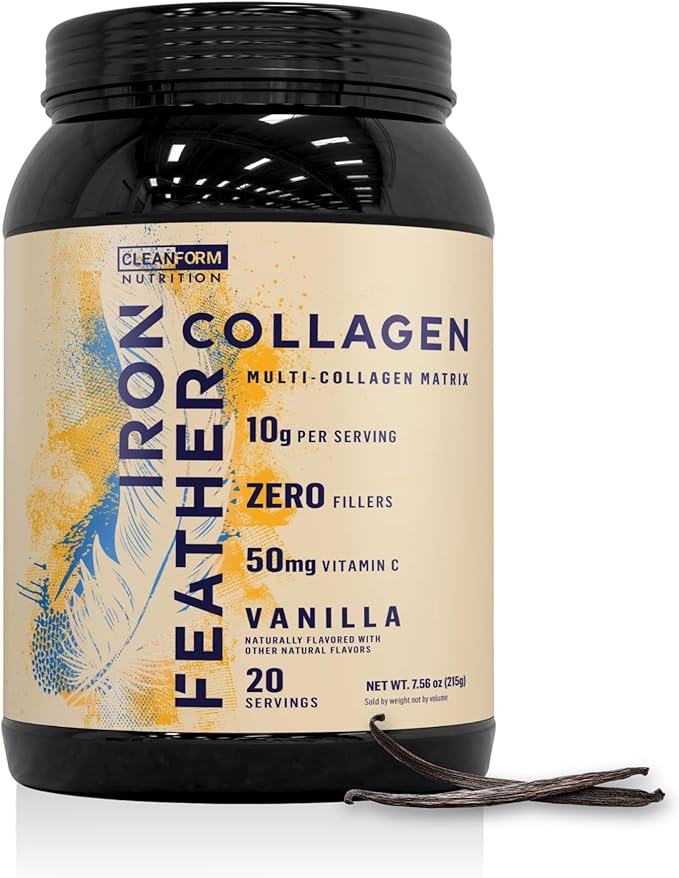 Iron Feather Collagen Powder | Vanilla | Multi-Collagen Protein with Vitamin C | Supports Joints Tendons Recovery Skin Hair and Nails | 10g Protein per Scoop | Clean and Functional Nutrition