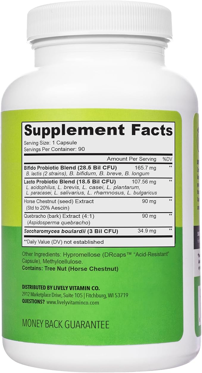 LIVELY VITAMIN CO. Great Guts Probiotic 50 Billion CFU Probiotic - Balance Gut Microbiome GI Tract Inflammation Indigestion Reflux Upset Stomach &amp Diarrhea - 90 Caps