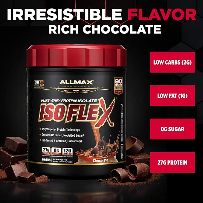 ALLMAX ISOFLEX Pure Whey Isolate Protein Powder - Gluten Free Low Lactose Sugar-Free - High-Protein Clean Keto-Friendly for Pre Post Workout Supplement for Women and Men | Chocolate 1lb