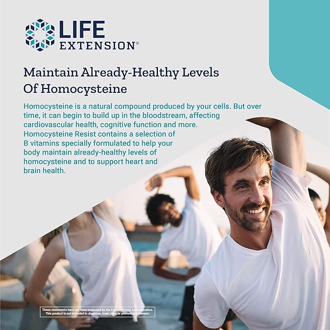 Life Extension Homocysteine Resist 60 Vegetarian Capsules (Pack of 2) Vitamin B2 B6 &amp B12 + Folate - Once-Daily Non-GMO Gluten-Free