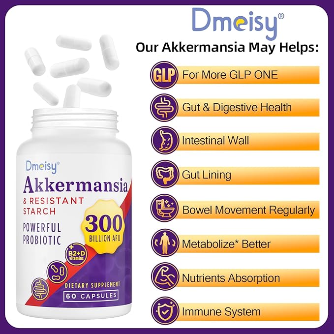 Akkermansia Supplement - 300 Billion AFU Akkermansia Muciniphila Akkermansia Probiotic for Women &amp Men for Boost Digestive Gut Immunity Enhances Gut Lining Function &amp Intestinal Walls 1