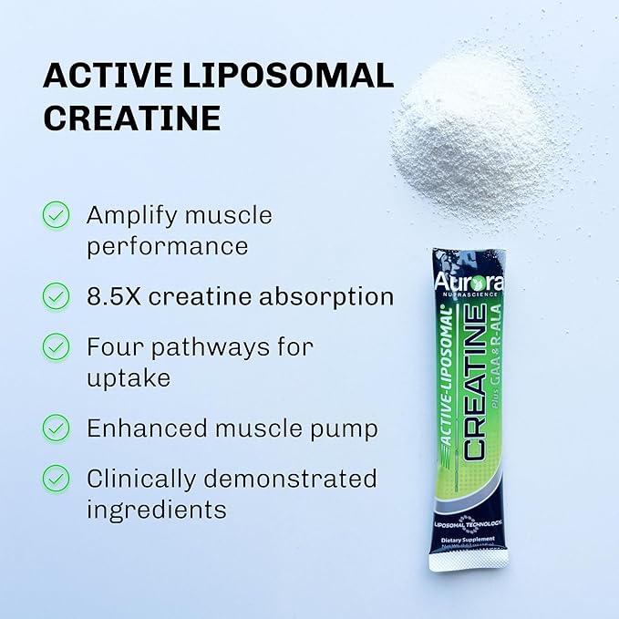 Aurora Nutrascience Active Liposomal Creatine Monohydrate GAA &amp R-ALA - Powder Creatine Supplement for Men &amp Women Muscle &amp Energy Support Travel Packs To Go - 30 Single Serve Packets L