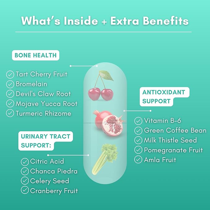 Uric Acid Flush - Herbal Uric Acid Cleanse Supplement - With Tart Cherry Celery Seed Extract Chanca Piedra Devil’s Claw &amp Green Coffee Bean - Vegan - Supports Gallbladder and Kidney Health