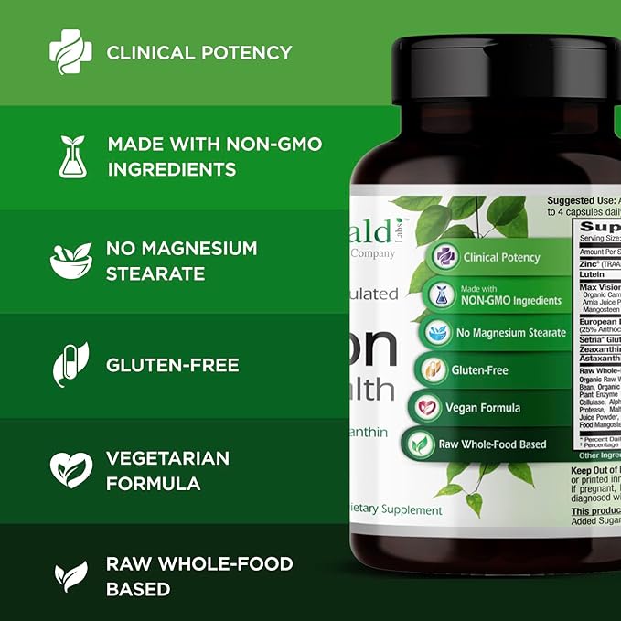 EMERALD LABS Vision Health - Premium Eye Health Supplement with Lutein Zeaxanthin &amp Albion Chelated Zinc - Vegan &amp Gluten-Free - 60 Vegetable Capsules (30-Day Supply)