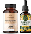 HERBAMAMA Ashwagandha and Turmeric Ginger Kit - Bundle of 1500 mg Ashwagandha Root Capsules &amp Turmeric Ginger Tincture 2 fl oz - Vegan Non-GMO Sugar &amp Alcohol-Free - 2 Pack
