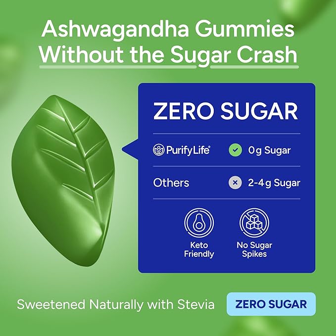 Sugar-Free Ashwagandha Gummies for Stress Sleep &amp Mood Support - High-Potency 30:1 Ashwagandha Supplement Extract - Vegan Adaptogen Supplement for Women &amp Men Natural Flavor Plant-Based 90