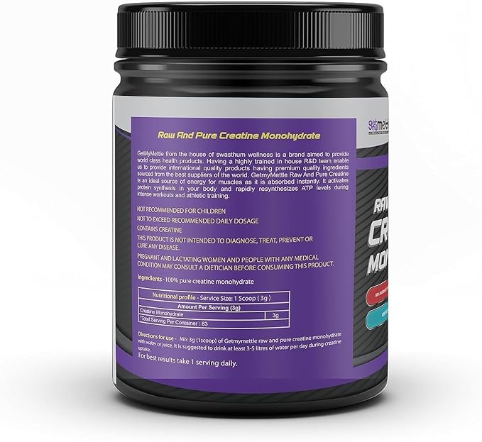 Generic Raw and Pure Creatine Monohydrate | Monohydrate | 250 g | 83 Servings | (Unflavored)
