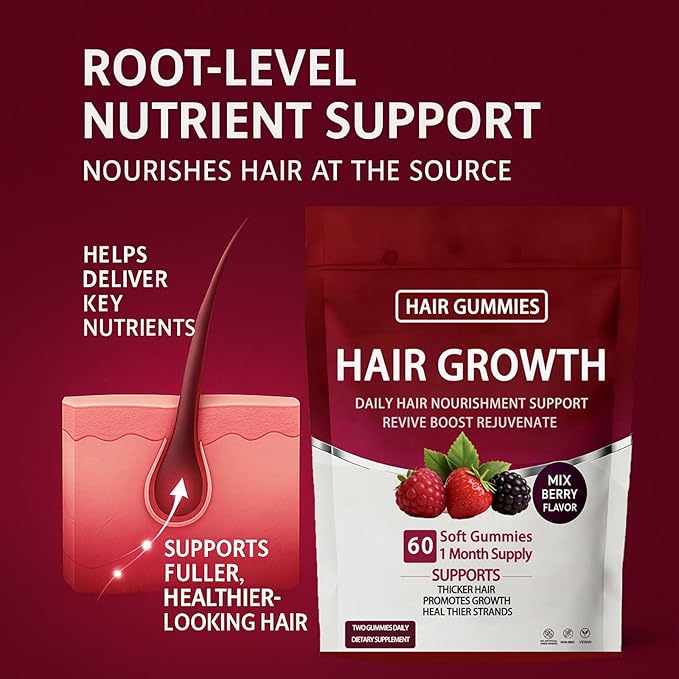 Lumin Hair Growth Gummies – Daily Hair Nourishment with Biotin Collagen &amp Botanical Extracts – Supports Thicker Stronger &amp Healthier-Looking Hair – Mixed Berry Flavor 60 Gummies (2)