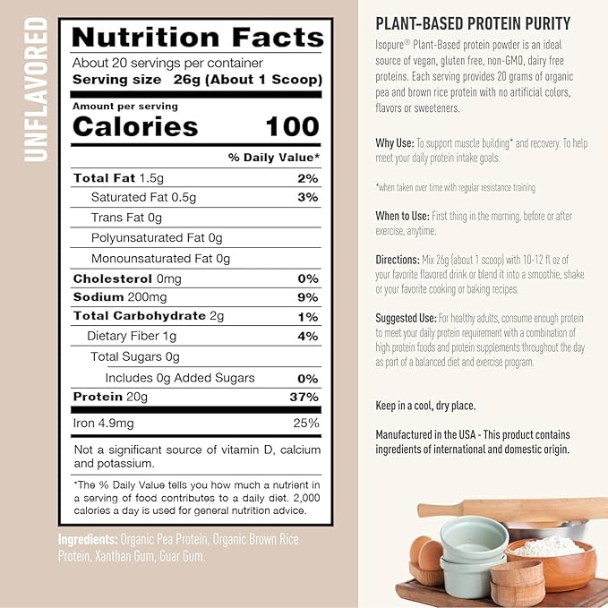 Bundle of Isopure Unflavored Organic Vegan Pea Protein Powder Dairy Free with Amino Acids 20 Servings + Isopure Collagen Peptides Powder 14 Servings Unflavored with Vitamin C with Biotin