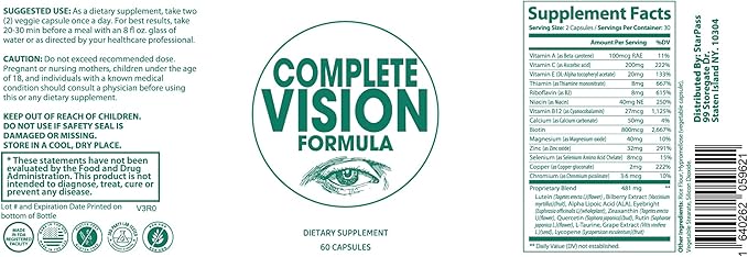 Pure Eye Health Vitamin &amp Mineral Supplements for Adults | #1 Complete Research Vision Formula w/Bilberry Lutein Zeaxanthin Lycopene Resveratrol | Supports Eye Strain Dry Eyes 60 Capsules