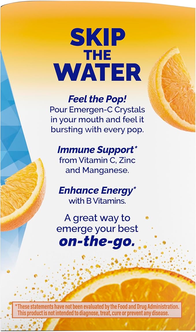 Emergen-C Crystals On-the-Go Emergen-C Immune Support Supplement with Vitamin C B Vitamins Zinc and Manganese Orange Vitality - 56 Stick Packs