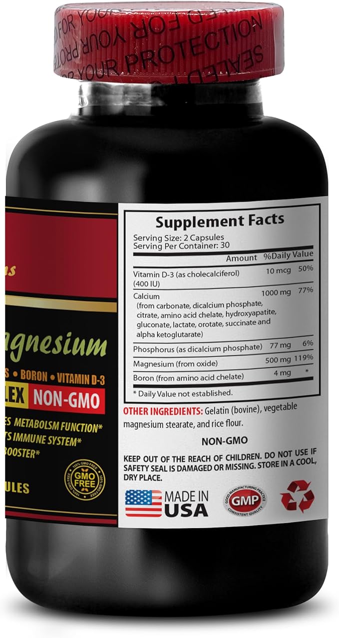 Magnesium Powder Organic - Calcium Magnesium Complex with Vitamin D and Boron - Mood Vitamins for Women Mood Support Capsules Herbal Immune Support Supplement Organic Boron - 3 Bottles 180 Caps