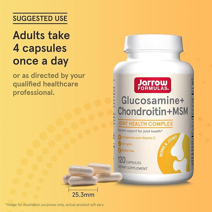 Jarrow Formulas Glucosamine Chondroitin and MSM Capsules Joint Support Supplement with Vitamin C and Manganese Bone &amp Joint Health 120 Capsules 30 Day Supply