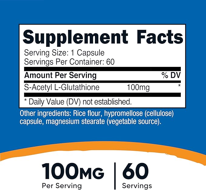 Nutricost S-Acetyl L-Glutathione 100MG 60 Capsules - GMO-Free Vegan