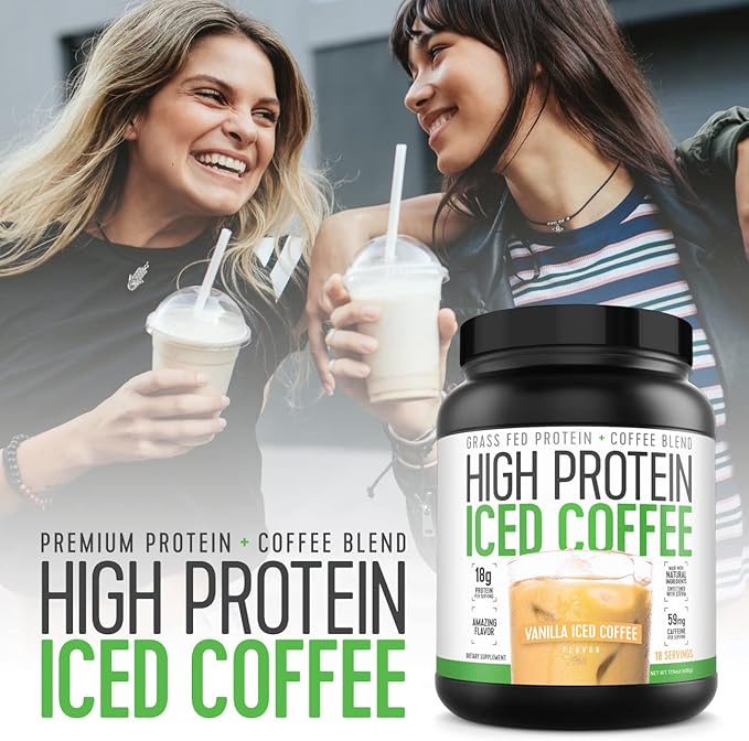 Iced Coffee High Protein Coffee Keto Friendly 18g of Protein 2g Carbs Natural Ingredients (18 Servings Vanilla Latte)