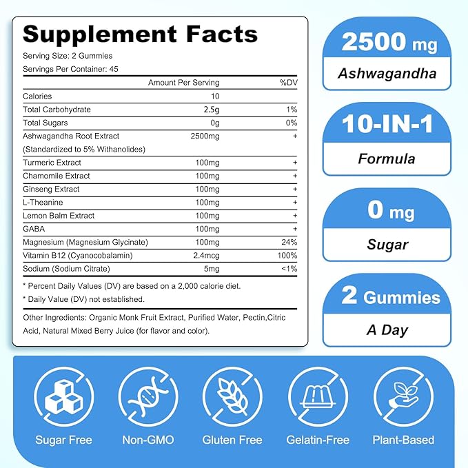 180 Count | Ashwagandha Gummies–Ashwagandha Supplements with L-Theanine &amp GABA–Support zzZ M♡♡d Relaxation Daily Balance Mind-Body Wellness for Women &amp Men
