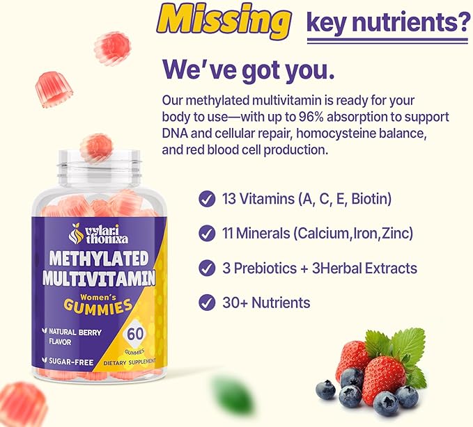Methylated Multivitamin Gummies for Women – MTHFR Supplement Contains Methylfolate Methylated B12 TMG &amp Vitamins A C E K – Energy Immune &amp Skin Support– Womens Gummy Multivitamins