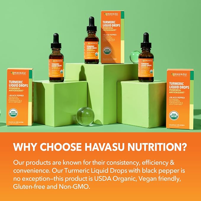USDA Organic Turmeric Liquid Drops with Black Pepper - 1000mg Curcumin Supplement for Immune &amp Digestive Health - 30 Servings - Enhanced Absorption - Non-GMO Vegan Gluten Free - Unflavored 1 Fl