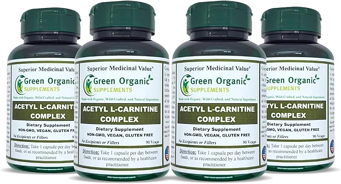 Green Organic Supplements Acetyl L-Carnitine Carnitine ALC High Absorbable Non-GMO Gluten-Free (Pack of 4)