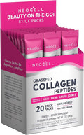 NeoCell Collagen Peptides Powder Packets | 20 Stick Packs | Grass Fed Bovine | Unflavored Supplement | Hair Skin &amp Nails | for Women and Men