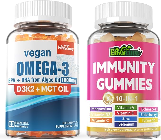 Vegan Omega 3 Gummies + 10 in 1 Immune Support Supplement Gummies