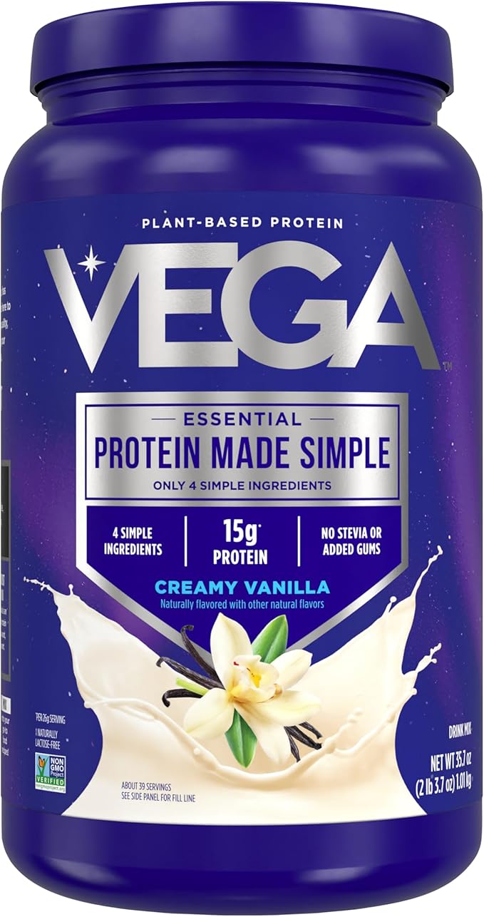 Vega Protein Made Simple Protein Powder Vanilla - Stevia Free Vegan Plant Based Healthy Gluten Free Pea Protein for Women and Men 2.2 lbs (Packaging May Vary) (Pack of 1)