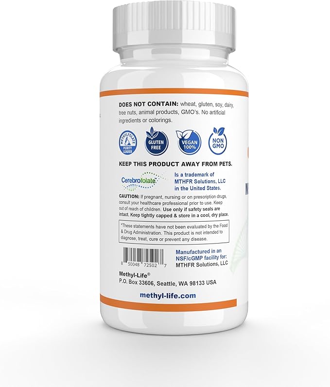 Methyl-Life® L-Methylfolate 5 mg - Chewable Active Folate Tablets with ultrapure Form of Cerebrofolate® (L-5-MTHF Calcium) | Vegan Non-GMO Gluten-Free | 90 Chewable Tablet