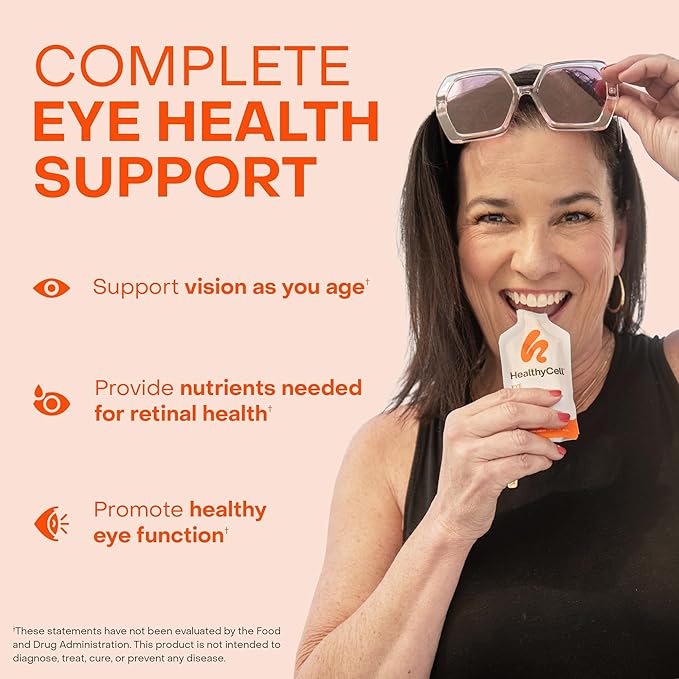 Healthycell Eye Health Daily Liquid Supplement - Eye Vitamins &amp Minerals with Lutein Zeaxanthin Astaxanthin &amp Beta Carotene for Sight Care &amp Macular Support - 30 Gel Packs