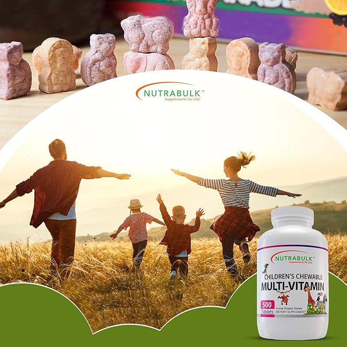 NutraBulk Children’s Chewable Multi-Vitamins - Promoting Kids' Overall Development - USA-Made May Help to Support Immune Bone Brain &amp Overall Well Being- Vegan &amp Gluten Free - 500 Cherry Ta