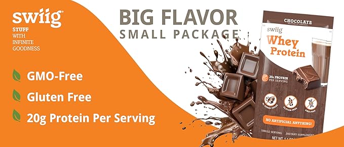 swiig Premium Daily Whey Chocolate Single-Serve 10-Pack – 20g Protein per Serving with Amino Acids for Muscle Recovery – Gluten-Free Non-GMO No Fillers No Artificial Flavors