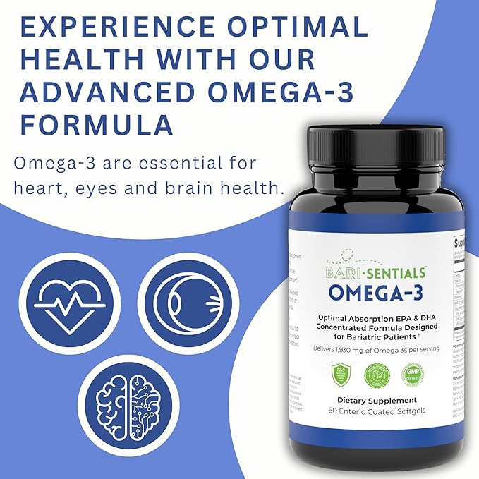 R-Kane Nutritionals Barisentials Omega-3 Supplement - 1930mg EPA &amp DHA Per Serving- Designed for Bariatric Patients- High Absorption MAG-03 Technology - 60 Coated Softgels (1-Month Supply)
