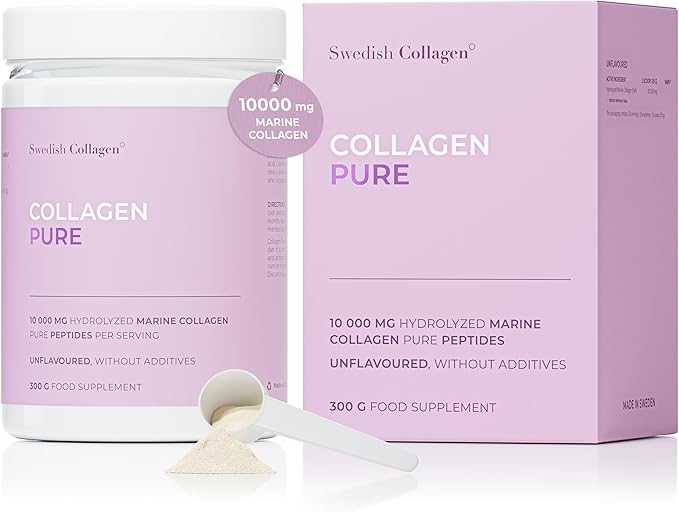 Swedish Collagen - Hydrolyzed Marine Collagen 10000 mg Powder Supplement - Pack of 300 g 30 Day Supply | Pure Peptide for Healthy Hair Skin Nails &amp Joints I 100% Natural &amp Gluten Free | Su