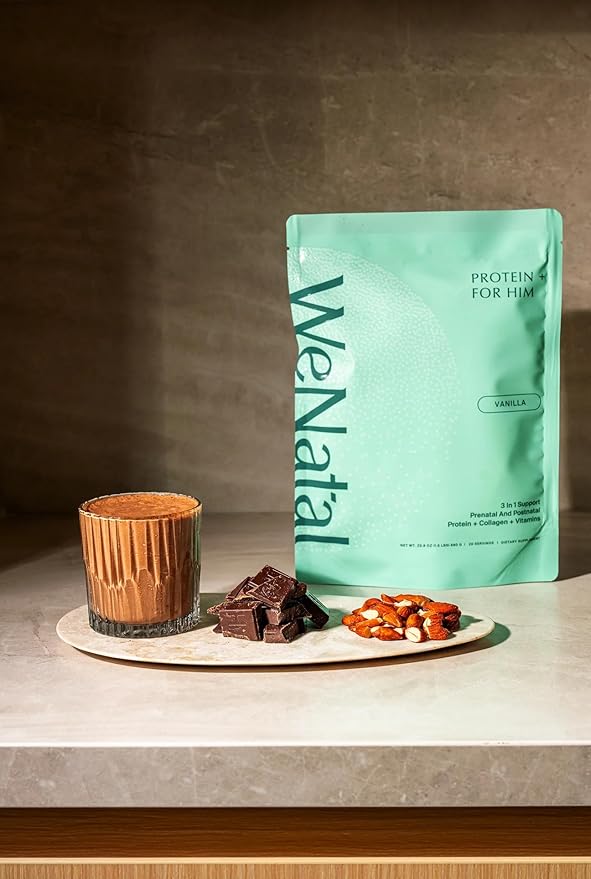 WeNatal Prenatal Protein+ for Him Protein Powder with Zinc Selenium CoQ10 and L-Carnitine 20g Clean Protein for Male Fertility Hormone Health and Energy Non-GMO Vanilla Flavor