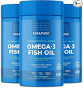 OMAPURE Fish Oil Supplements with Omega 3 Fatty Acids (3 Bottles 120 Softgels) - High EPA DHA &amp IFOS Fish Oil Pills Support Heart &amp Joint Health - Burpless Fish Oil Promotes Brain Function