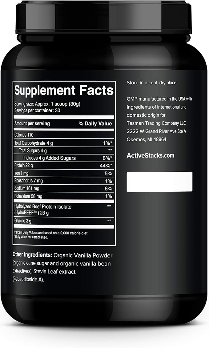 Beef Protein Powder Vanilla - Dairy Free with Natural Collagen for Keto Paleo Bone Broth &amp Low Carb Diets 2 Pound