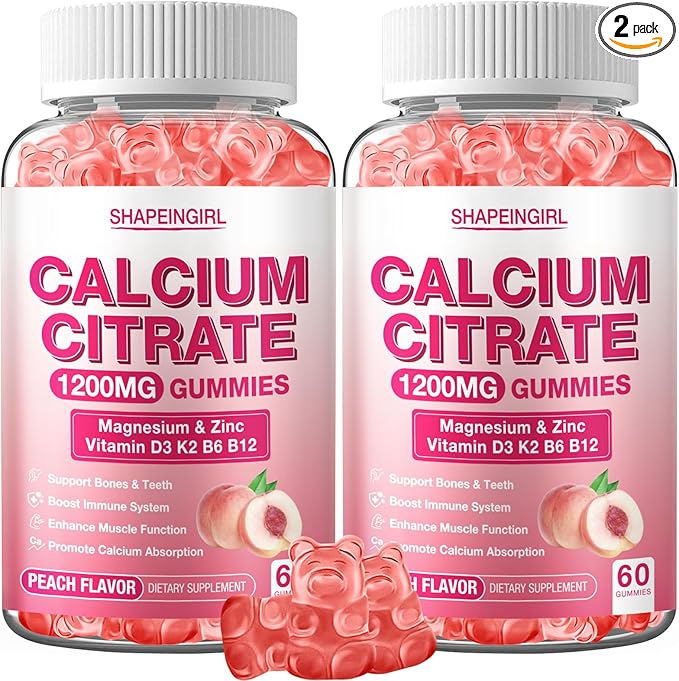 1200mg Calcium Citrate with Vitamin D3 K2 B6 &amp B12 Calcium Supplements for Women &amp Men Plus Magnesium Zinc for Bones Muscle &amp Immune Support High Absorption 120 Calcium Gummies Peach