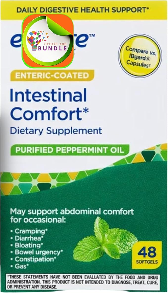 Equate Peppermint Oil Softgels 48 Count - Dietary Supplement for Enhanced Digestive Health Natural Peppermint Extract Supports Gastrointestinal Comfort + Create Sticker