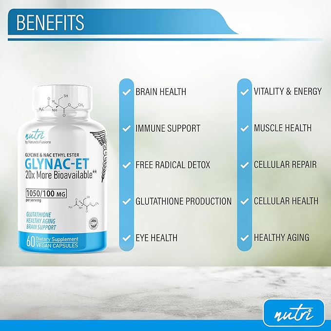 GlyNAC-ET NAC Supplement N-Acetyl Cysteine Ethyl Ester - 20x More Bioavailable Than GlyNAC - Glycine &amp N-acetylcysteine Ethyl Ester Anti Aging Supplement Boost Glutathione (60 Capsules)