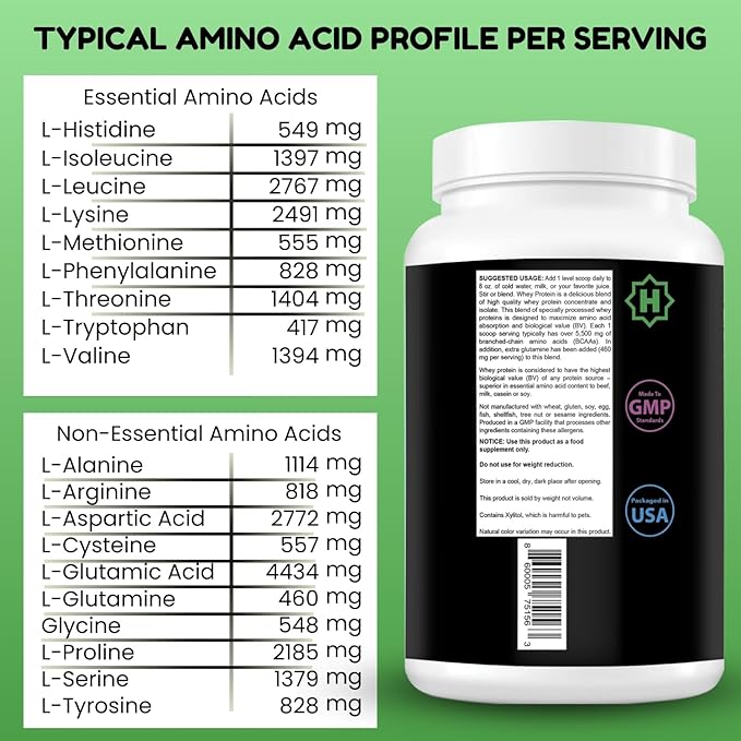 SHIFAA NUTRITION Delicious Creamy Vanilla Halal Whey Protein Powder 2Lbs | 26g Protein 5500mg BCAAs and 460mg Glutamine | for Recovery &amp Lean Muscles | Gluten-Free | Non-GMO | Keto-Friendly