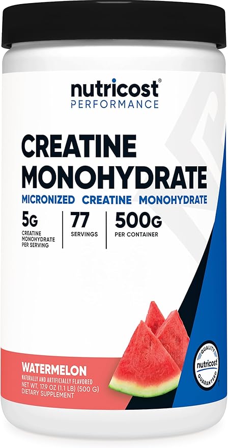 Nutricost Creatine Monohydrate Powder (Watermelon 500 Gram) - Micronized Creatine Supplement - Vegan Non-GMO Gluten Free