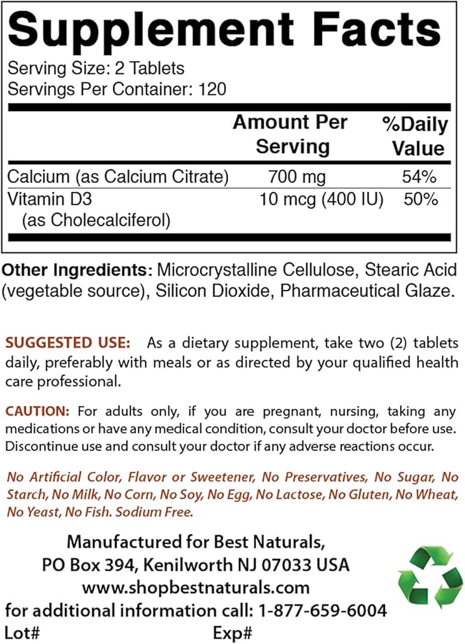 Best Naturals Vitamin B1 as Thiamine Mononitrate 500 mg &amp Calcium Citrate with Vitamin D-3