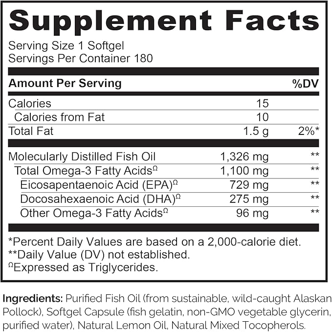 NATURELO Burpless Omega 3 Fish Oil Supplement - 1100mg Triglyceride Omega-3 EPA + DHA for Heart Eye Brain Joint Health - 180 Softgels 6 Months Supply
