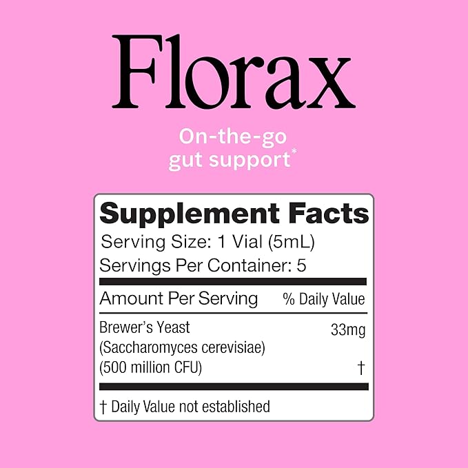 Florax - Liquid Probiotic - On-The-go Gut Support for Women Men and Children - Vegan Gluten Free Lactose Free Soy Free and Preservative Free - Raspberry Flavor - 5 Vials